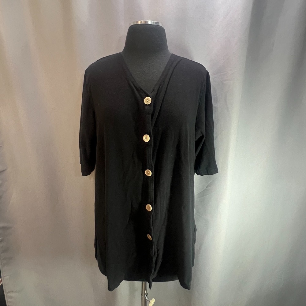 Lane Bryant Tunic Top Womens 18/20 Black Rayon Stretch Button Front Side Slit